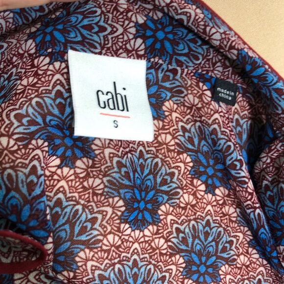 Cabi Shirt Womens Small Blue Red Sleeveless Sheer Blouse Mandarin Collar Fan - Picture 10 of 11